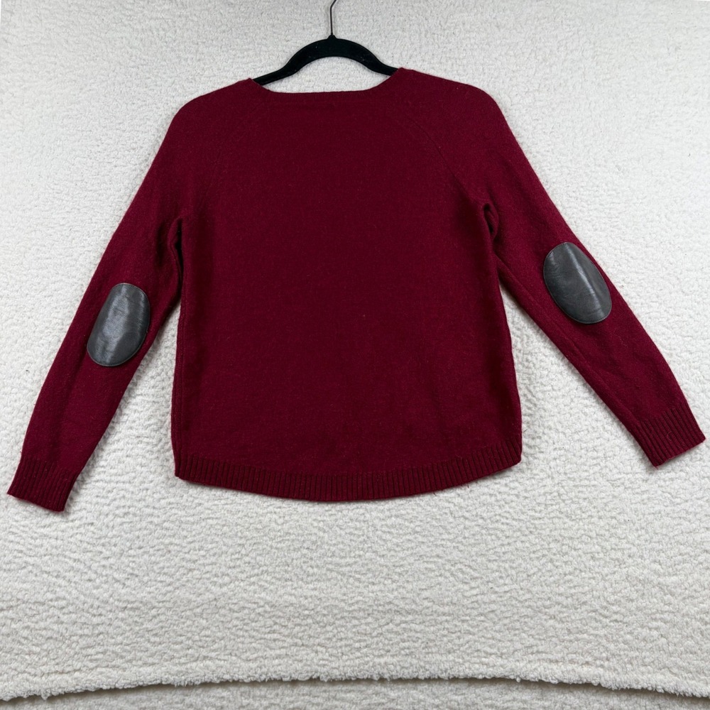 J.Crew Sweater Womens Wool Ribbed Elbow Patch S Burgundy Preppy Dark Academia